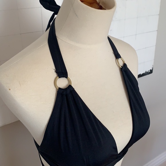 Vitamin A Swim Vitamin A Black Wrap Bikini Top With Gold Detail